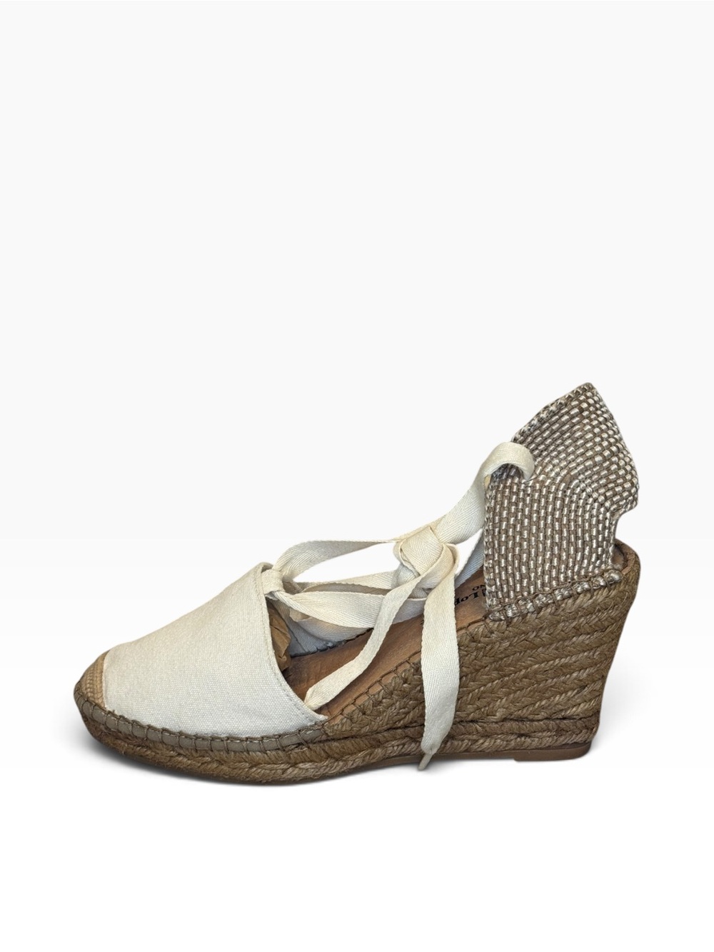 Michele Lopriore Milano White Canvas Lace-Up Espadrille Wedges Size 39